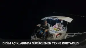 Didim açıklarında sürüklenen tekne kurtarıldı